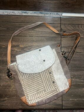 Myra Bag, suede/ cloth Neutral Multi-Tone Crossbody Shoulder Bag